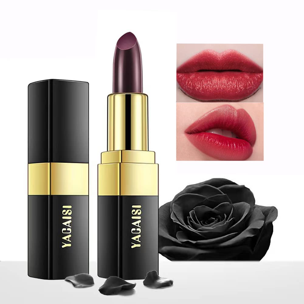 Yeweian Black Color Changing Lipstick, Magic Color Changing lip balm(Black Change into Brick Red), Natural Moisturizing Lip Balm