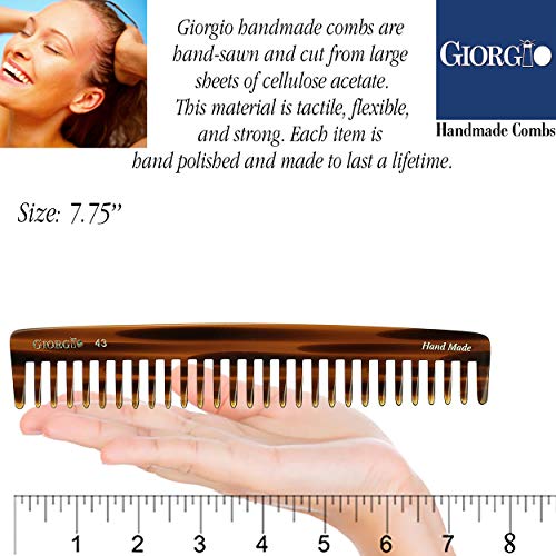 Giorgio G43 Large 7.25 Inch Hair Detangling Comb, Wide Teeth for Thick Curly Wavy Hair. Long Hair Detangler Comb For Wet and Dry