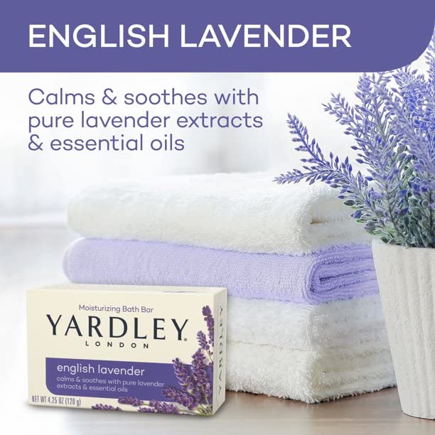 Yardley London English Lavender With Essential Oils Soap Bar, 4.25 Oz Bar, Pack Of 3, 12.75 Oz