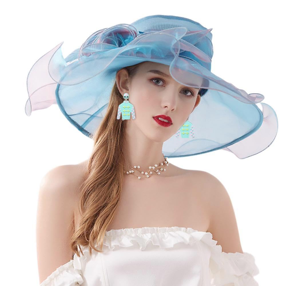 Derby Riding Suit Earrings Crystal Glitter Derby Earrings Derby Race Horse Suit Drop Dangle Earrings for Women (B Light Blue)