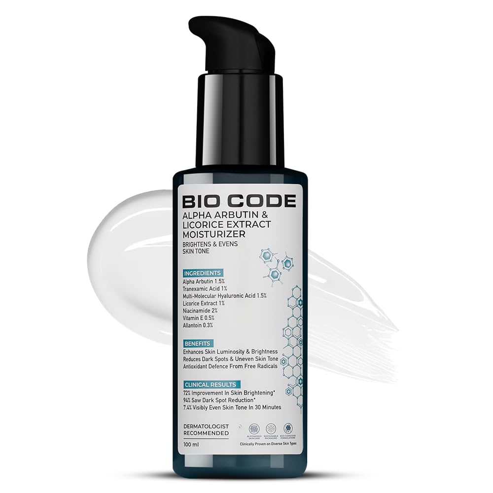 Bio Code 1.5% Alpha Arbutin Brightening Moisturizer (100Ml) - With 1% Tranexamic Acid, 1% Licorice & 2% Niacinamide | For Even T