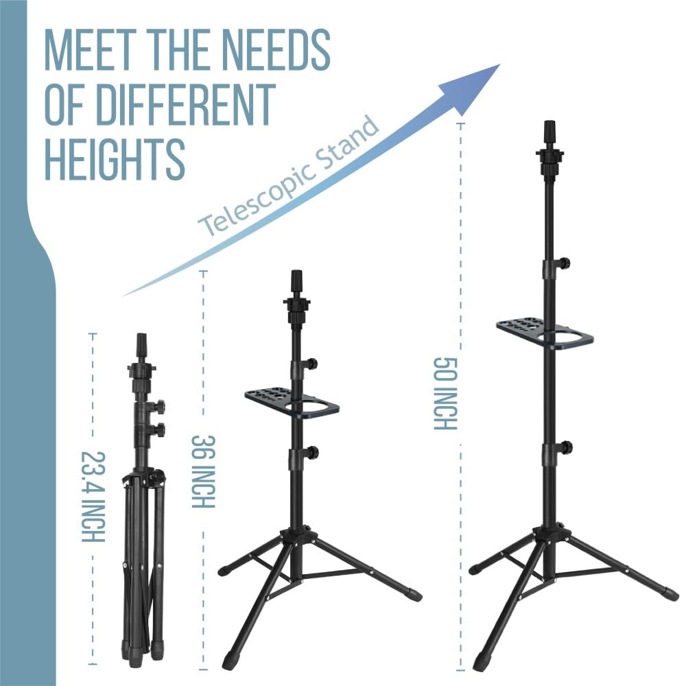 AliLeader 50 Inch Heavy Duty Wig Stand Tripod with Tray Adjustable Mannequin Head Stand Stainless Steel Wig Tripod Stand Wig Hea