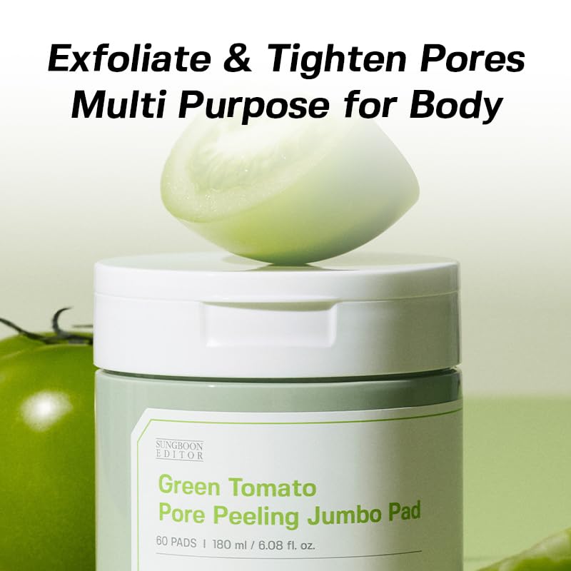 Sungboon Editor Green Tomato Pore Peeling Jumbo Pore Pad 60 Sheets | Facial Toner Pads For Minimizing Pores & Cleaning & Deep Hy