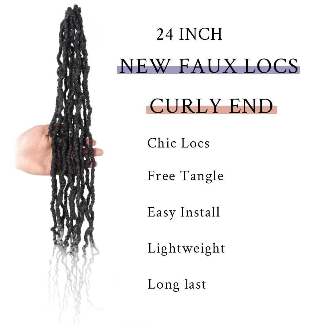 Bohobabe Faux Locs Crochet Hair 24 Inch, Boho Soft Crochet Locs With Curly Ends, Long Gray Bohemian Goddess Locs Crochet Braids