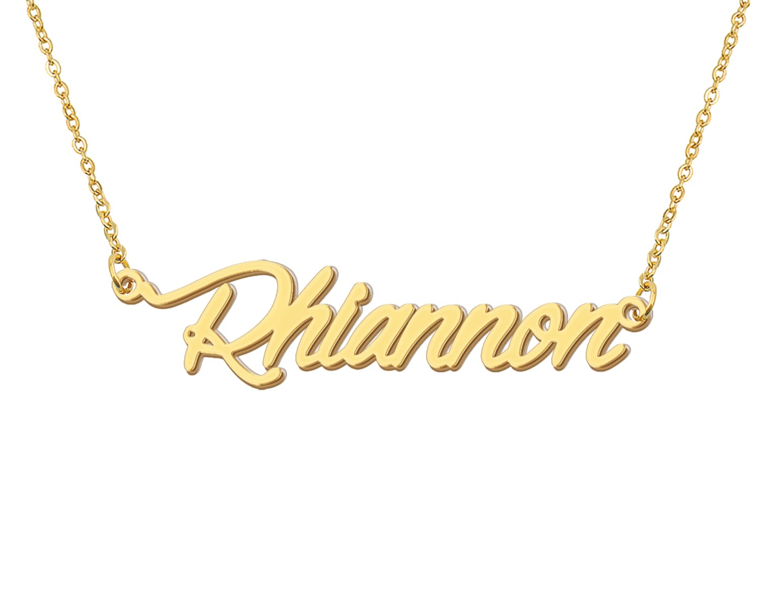 Aoloshow Rhiannon Name Initial Necklace for Womens Stainless Steel 18k Gold Plated Nameplate Jewelry Valentine's Day