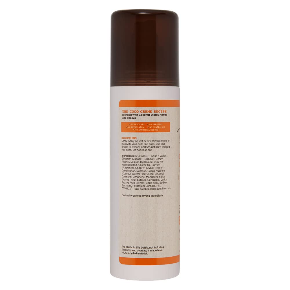 Carols Daughter Coco Creme Curl Perfecting Water Coco Mist, With Coconut Water, Silicone Free Curl Refresher Spray, Paraben Free
