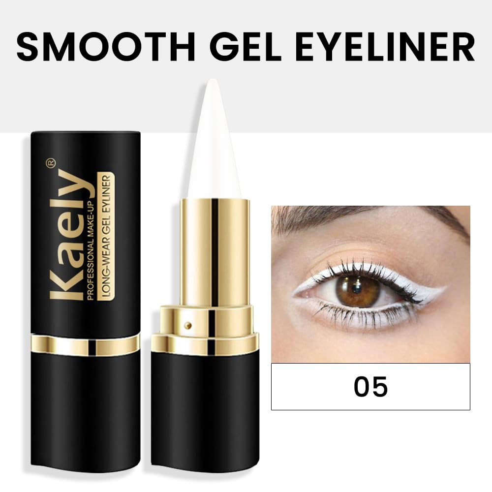 Kaely White Gel Eyeliner Pencil,Waterproof Smudge Proof Eye Liner Pen,Cat Eye Goth Halloween Makeup,Eye Black Face Paint Lipstic
