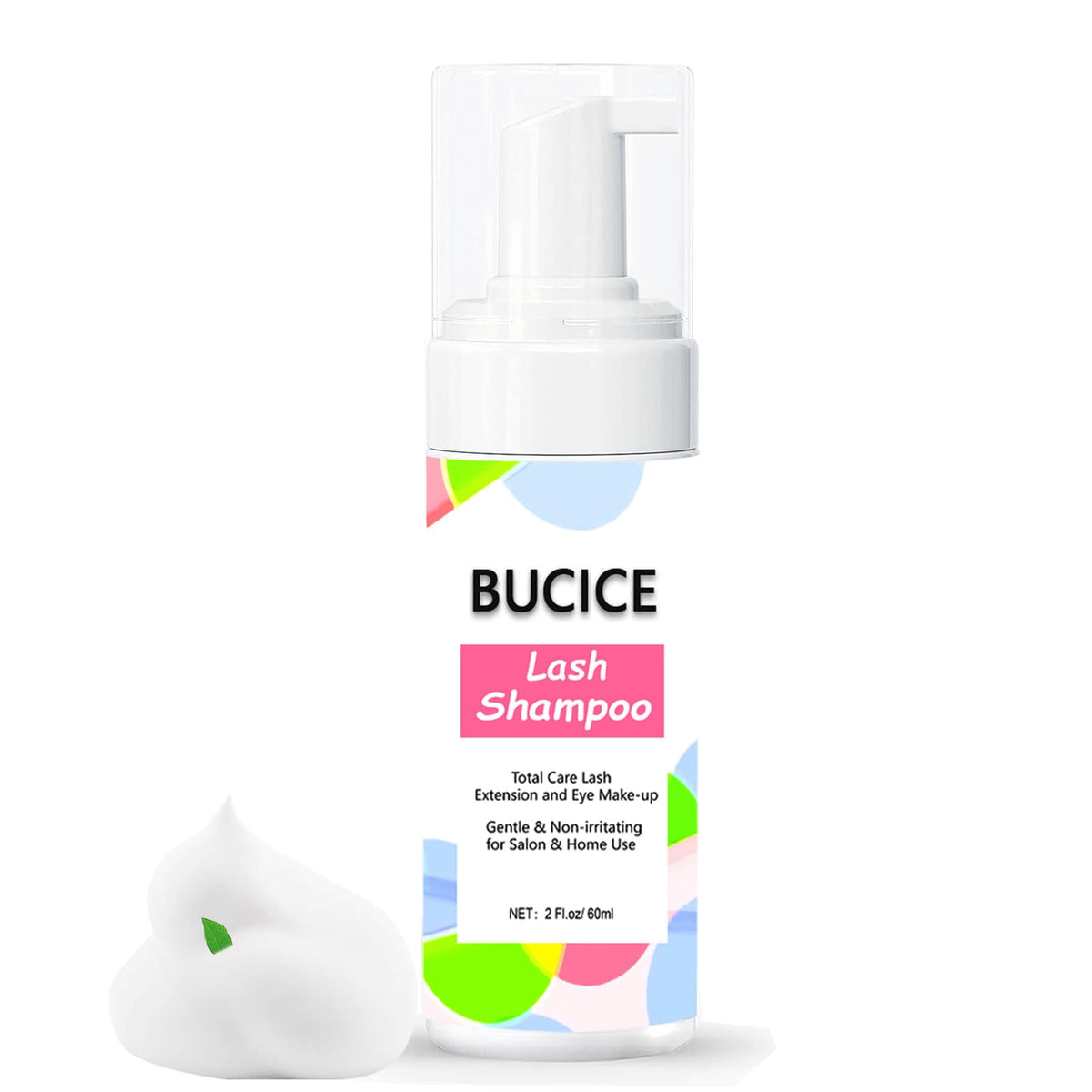 BUCICE 2.02 fl.oz / 60ml Lash Shampoo for Lash Extensions Removing, Eyelid Face Foaming Cleanser and Premium Eyelash Extension C