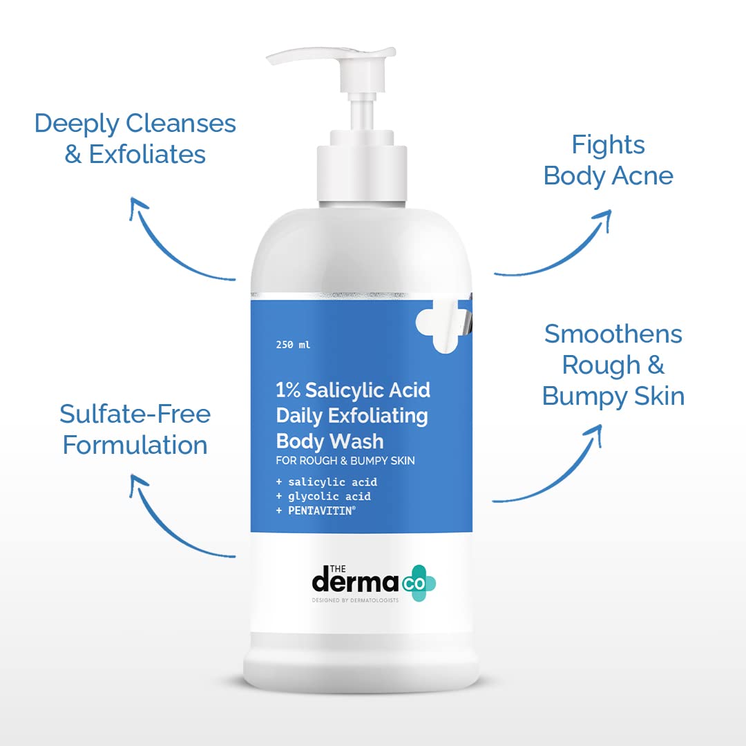 The Derma Co 1% Salicylic Acid Exfoliating Body Wash | Helps Smoothen Rough & Bumpy Skin | Deeply Cleanses & Exfoliates | Helps