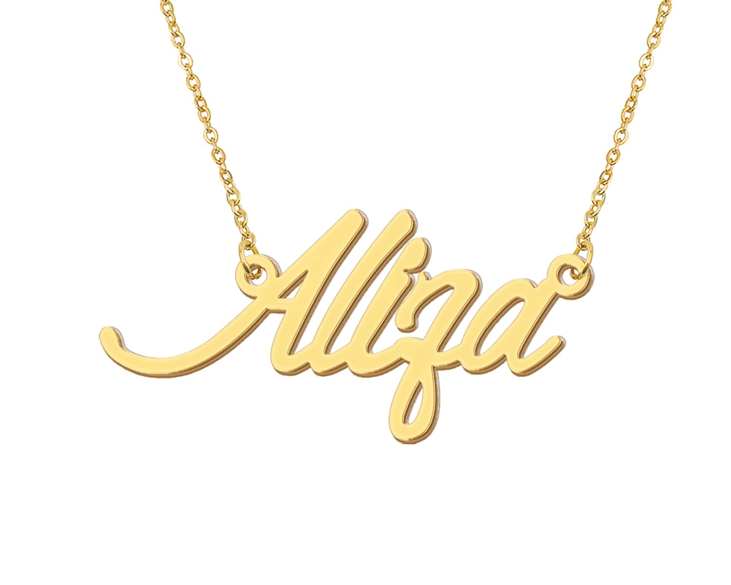 Aoloshow 18k Gold Plated Aliza Name Charm Necklace Dainty Nameplate Necklaces Womens Stainless Steel Jewelry for Valentine Day