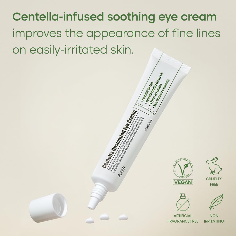 PURITO Centella Unscented Eye Cream, Korean Centella, for Sensitive Skin, Soothing, Facial Eye Cream for face, Dark Circles, Aro