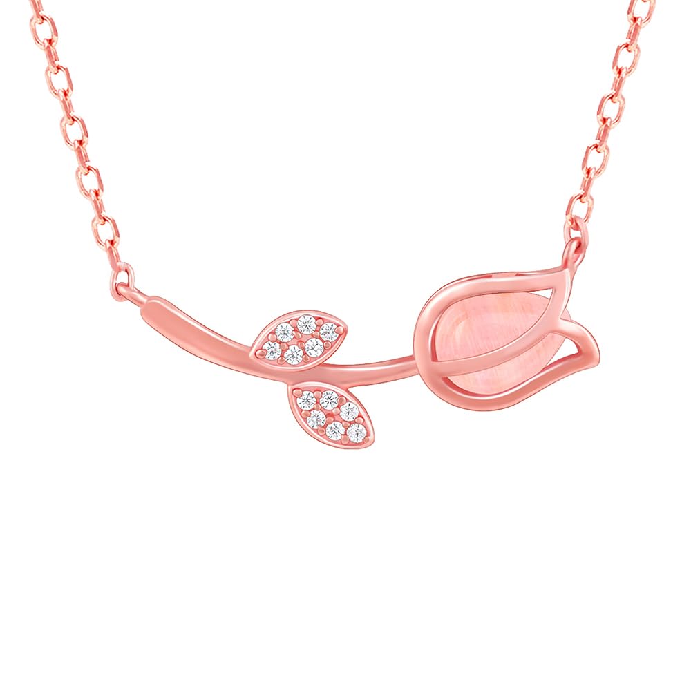GIVA 925 Silver Anushka Sharma Rose Gold Pink Quartz Flower Necklace | Gifts for Girlfriend, Rakhi Rakshabandhan Gift for Sister