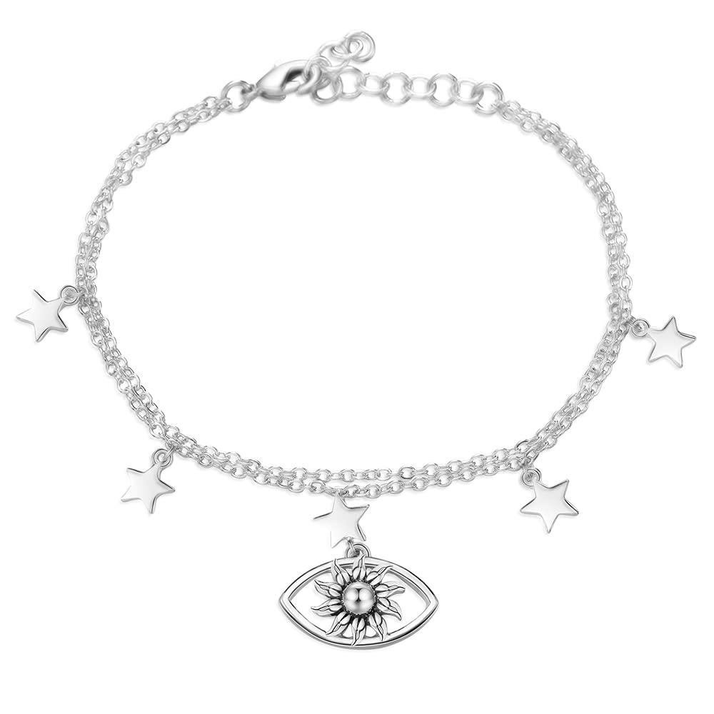 Mytys Silver-Tone Double Chain Bracelet with Star Pendants Lobster Clasp Fashion Bracelet for Women