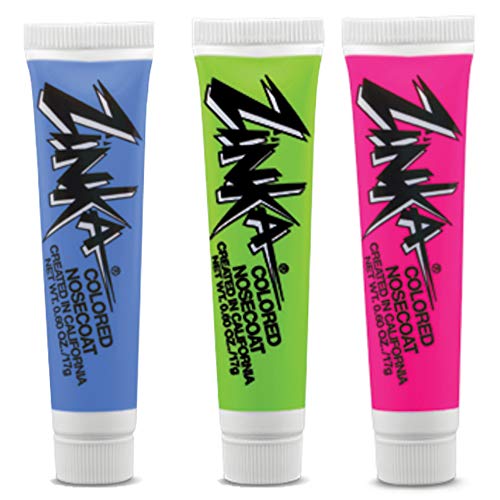 Zinka Colored Sunblock Zinc Waterproof Nosecoat 3 Pack Bundle 0.6 Ounce Tube - Blue Pink Green