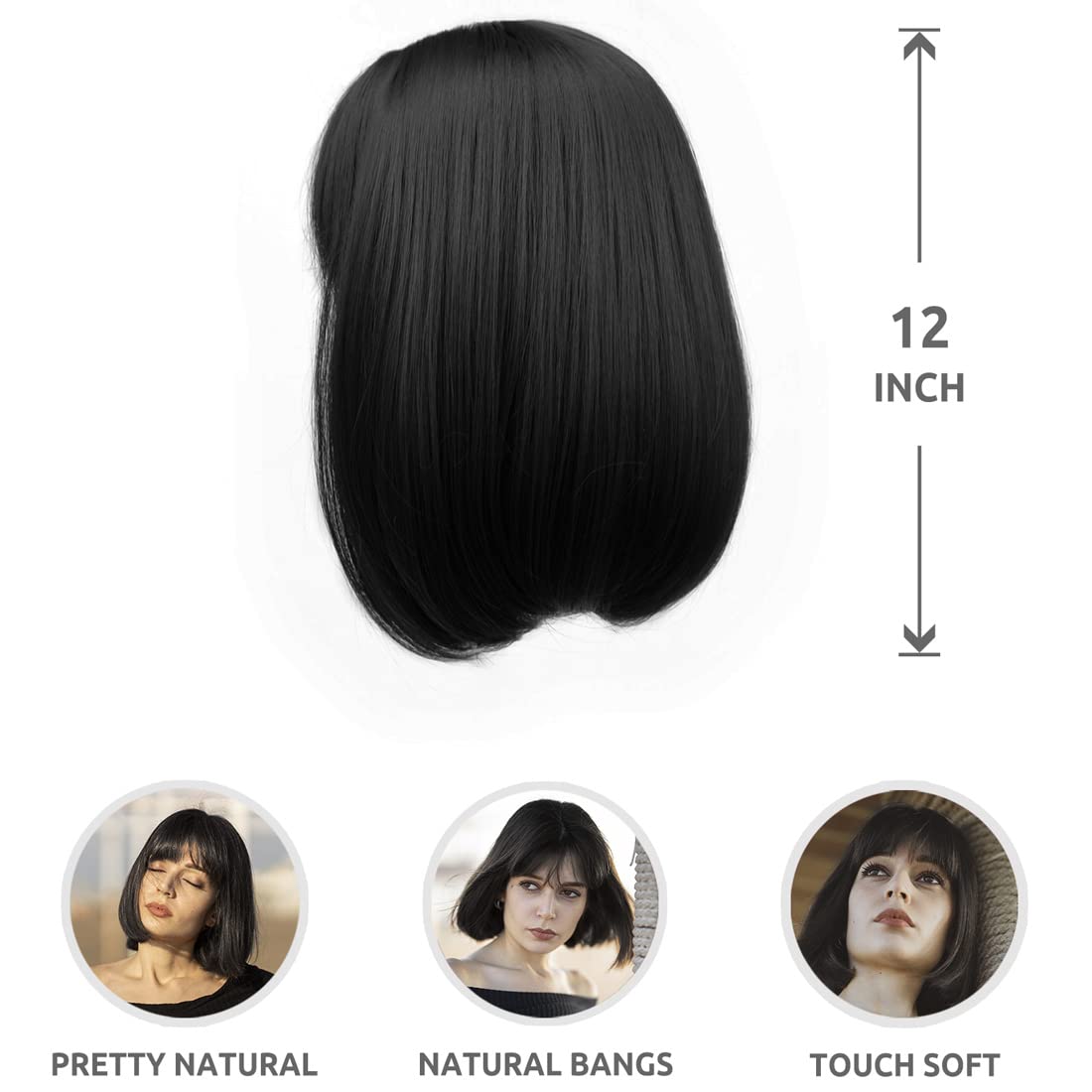 Onpep Natural Black Bob Wig With Bangs Short Straight Wigs For Black Women Shoulder Length Glueless Heat Resistant Synthetic Wig