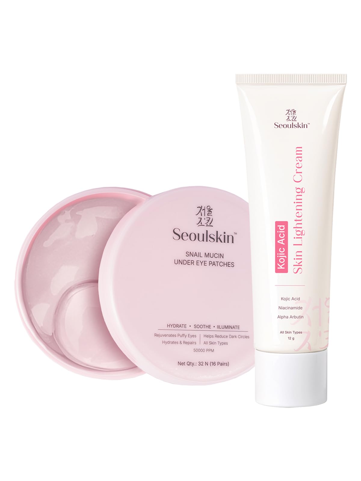 Seoulskin Kojic Acid Cream & Snail Mucin Eye Patch Combo | Skin Brightening Moisturizer With Niacinamide + Under Eye Serum Patch