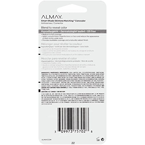 Almay concealer, Face Makeup, Medium coverage concealer, creamy Finish, Oil Free, Hypoallergenic-Fragrance Free, Dermatologist T