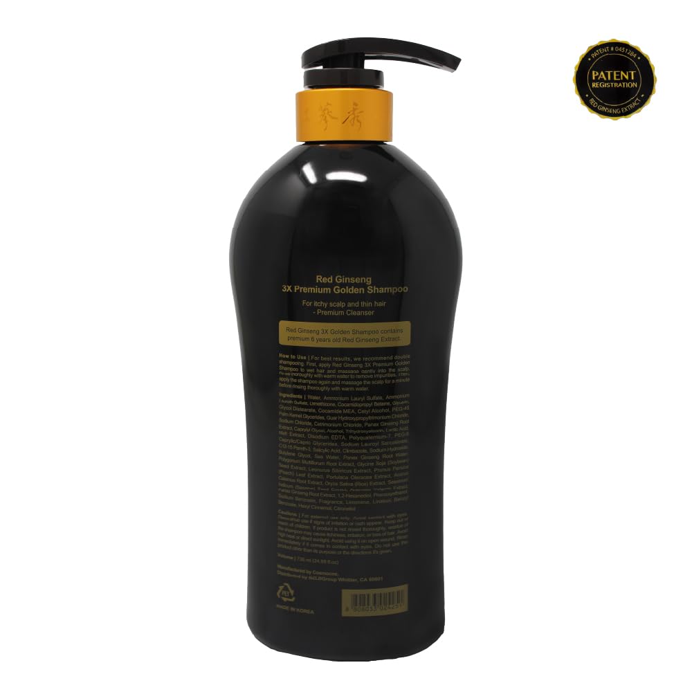 Red Ginseng 3X Premium Golden Shampoo 24.68 Fl.Oz (730Ml) With A 6-Year-Aged Korean Red Ginseng Revitalizes All Hair Types. It S