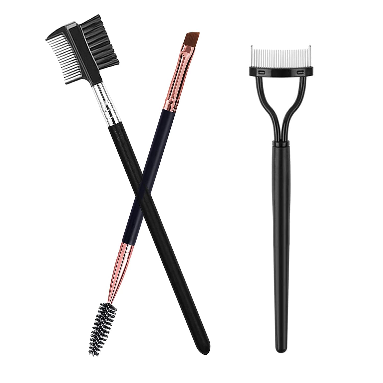 Steel Eyelash Comb, Angled Eyebrow Brush, Mascara Comb Curlers Spoolie Brush, 3 PCS in 1 Box Eyes Makeup Grooming Tool Set(Black