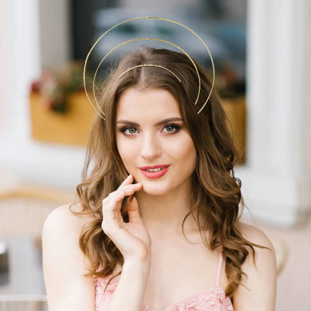 Lawie Gold Metal Queen Goddess Angel Halo Crown Headband Hairbands Tiara Hair Hoops Diy Craft Bands Headpieces Party Cosplay Cos