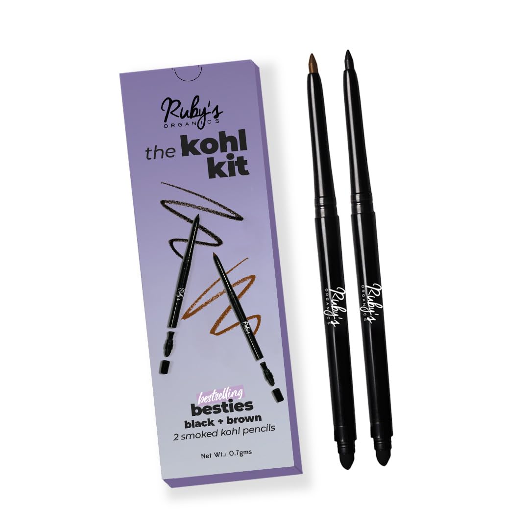 RubyS Organics Kohl Eyeliner Beauty Gift Kit For Women- With In-Built Smudger,Extra Smooth & Long Lasting Kajal,Organic Eye Mak