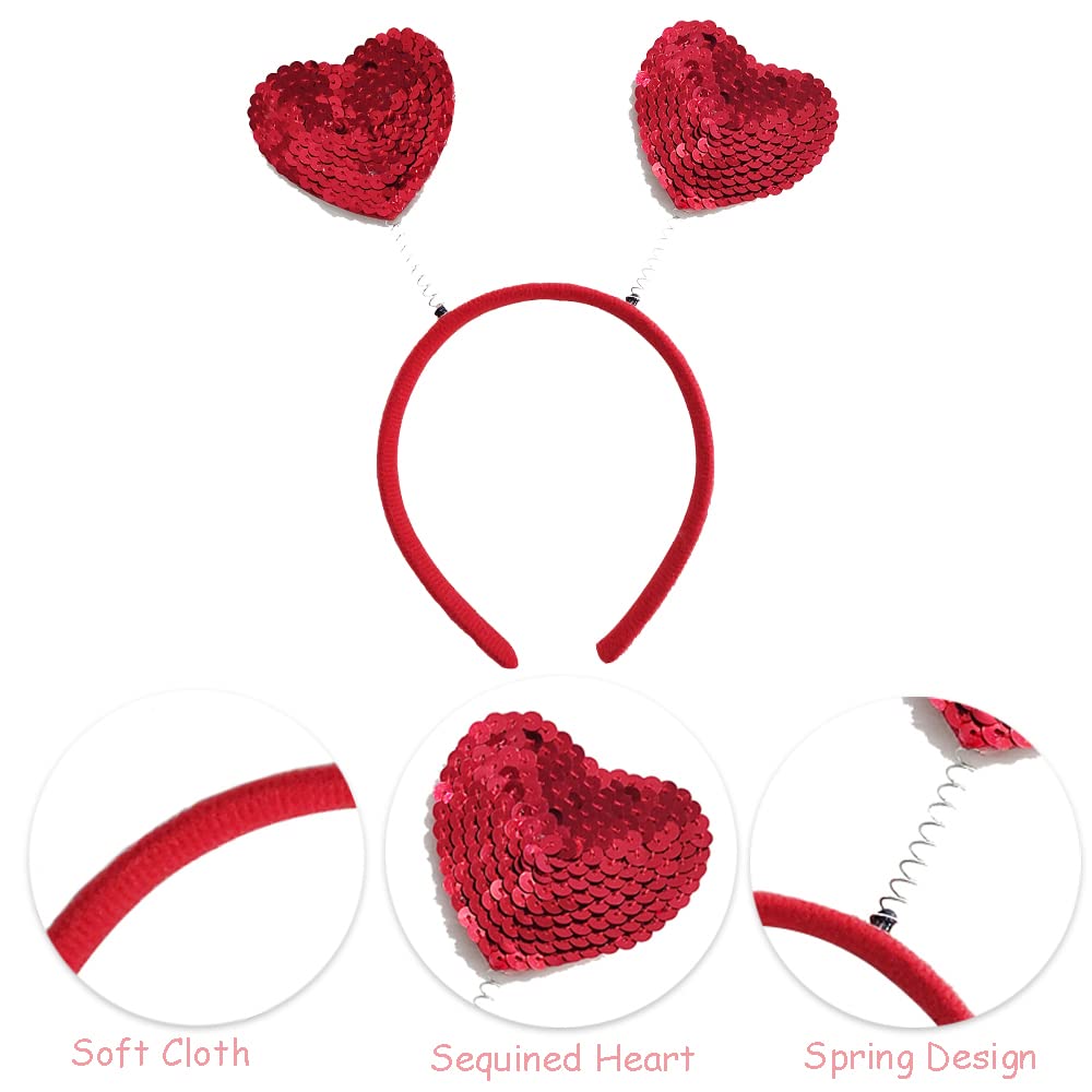 Aiupuoc Valentine'S Day Heart Headband Red Sequins Hair Band Hair Hoop Hair Accessories Red Love Heart Shaped Sequin Design Head