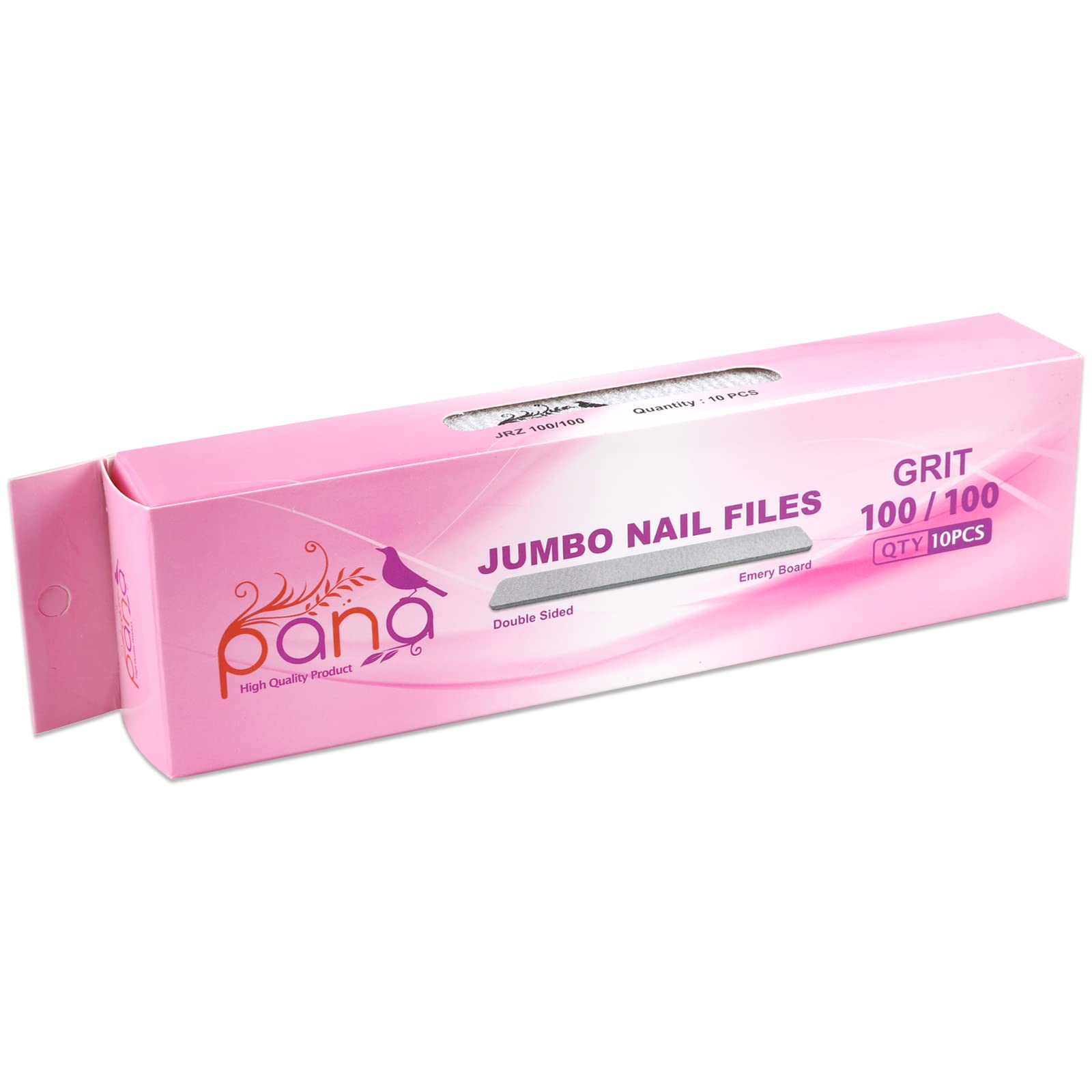 10Pcs - Pana Jumbo Double-Sided Emery Nail File For Manicure, Pedicure, Natural, And Acrylic Nails - Zebra (Grit 100/100)
