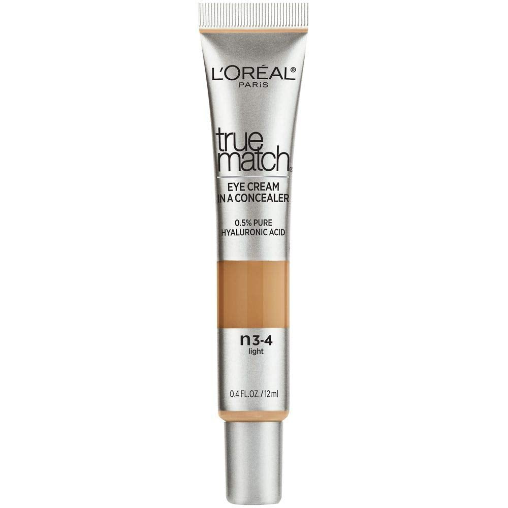 LOral Paris True Match Eye Cream in a Concealer, 0.5% hyaluronic acid, Light N34, 0.4 fl. oz.