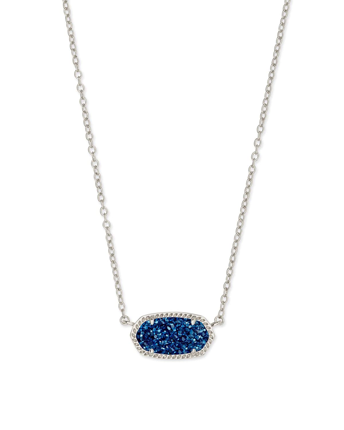 Kendra Scott Elisa Pendant Necklace for Women, Fashion Jewelry, Rhodium-Plated, Blue Drusy
