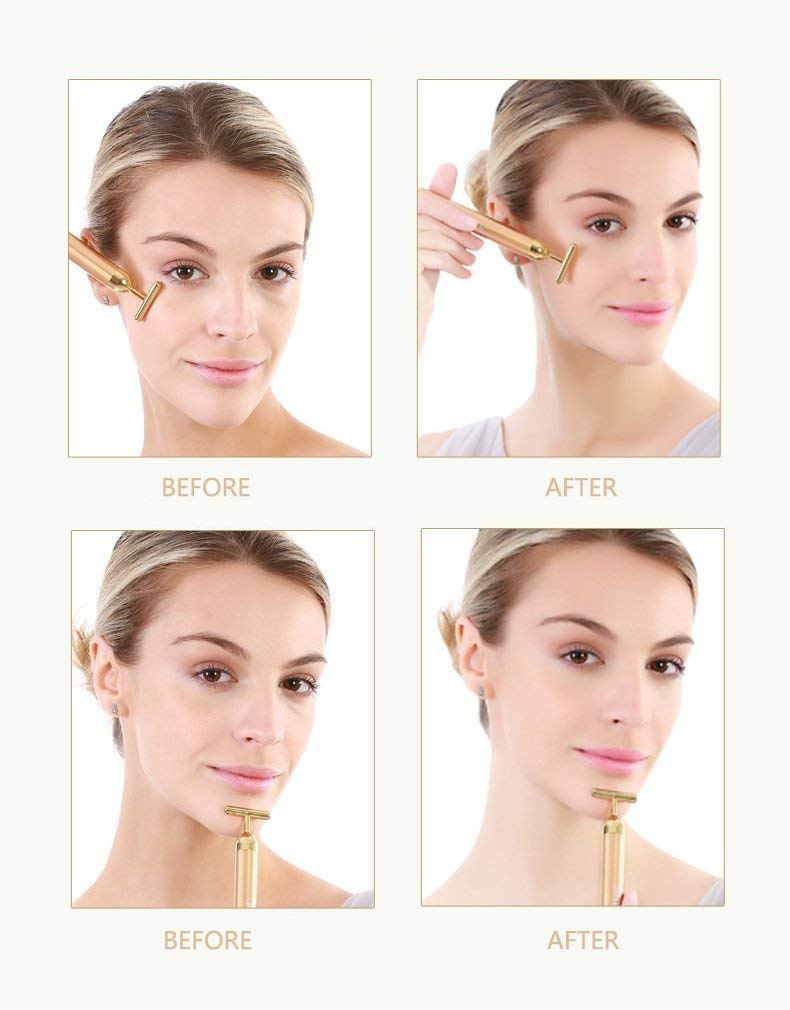DANgSHAN Beauty Bar 24k golden Pulse Facial Massager, T-Shape Electric Sign Face Massage Tools for Sensitive Skin Face Pull Tigh