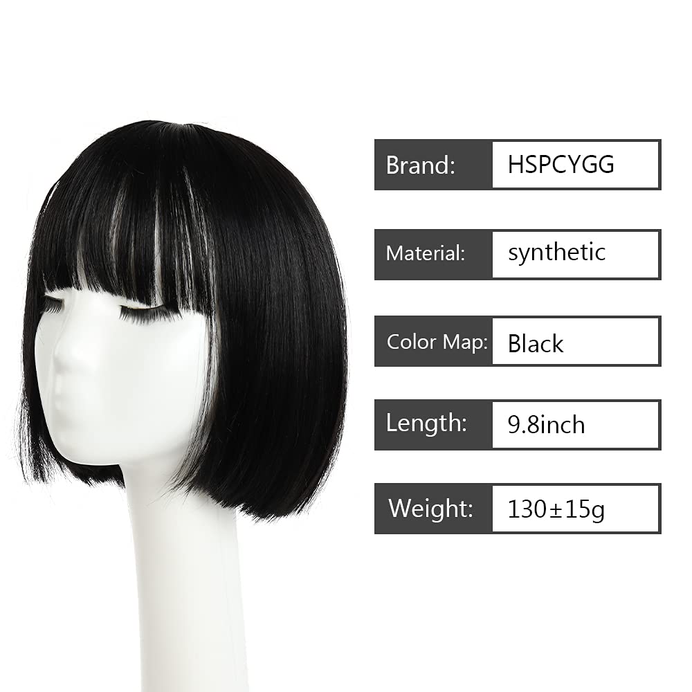 HSPCYGG Bob Wigs Short Daily Black Wig with Bangs 10 Straight Synthetic Halloween Costume Cosplay Wigs for Women