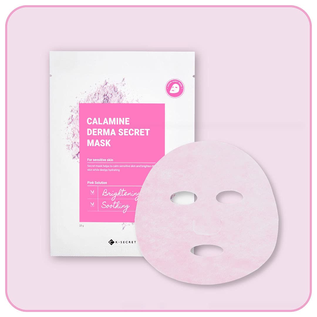 Ksecret Calamine Derma Secret Mask (10 Sheets), 1Sheet = 25G / 0.88Oz. | Korean Skincare | Facial Sheet Masks For Hydrating And