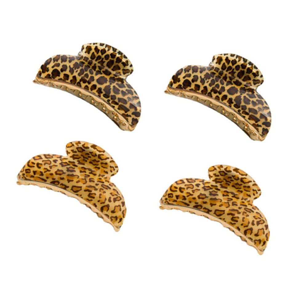 Lovef Plastic Black Brown Leopard Pattern Hair Clip Claw Clamp For Women-4 Pcs