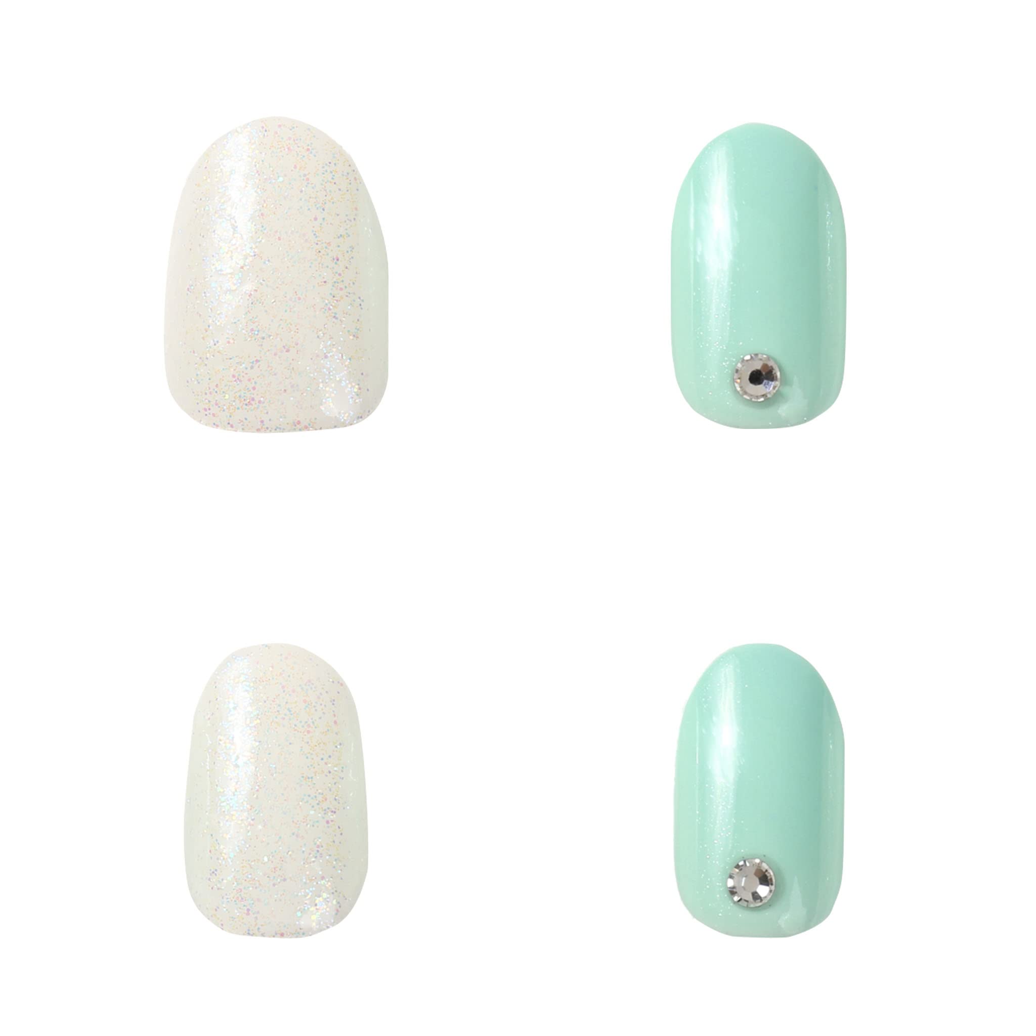 Kiss New York Press and Go False Nails Press On Nails Full Cover Nails Tips with Self Adhesive Tabs (Mint and White)