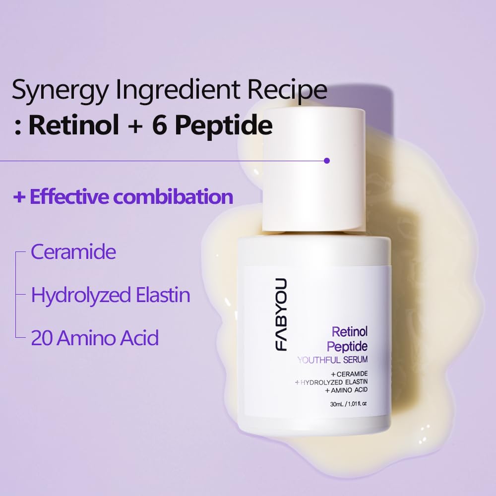 Fabyou Retinol Peptide Youthful Serum 1.01 Oz - Firming, Lifting With Retinol, Peptides, Ceramide & Panthenol. Wrinkle Reduction