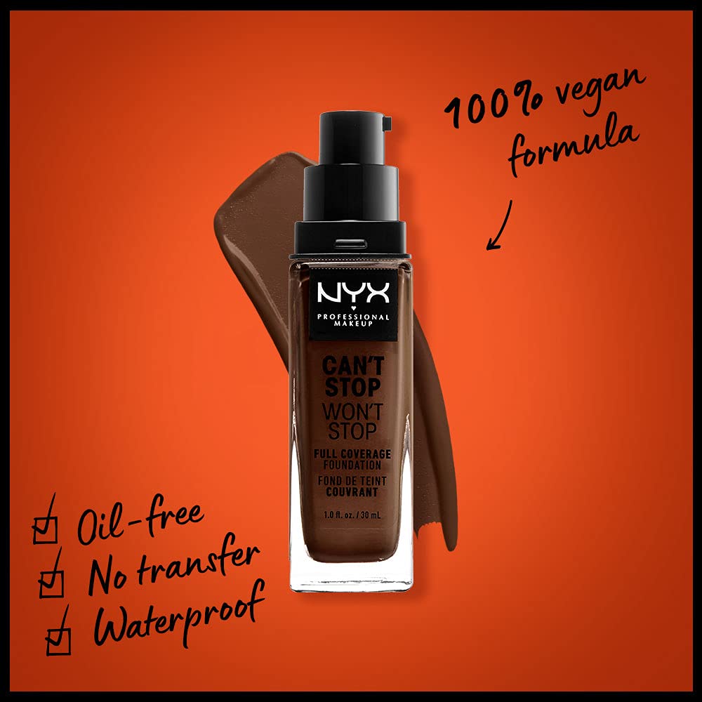 NYX PROFESSIONAL MAKEUP Can't Stop Won't Stop Foundation, 24h Full Coverage Matte Finish - Deep Espresso
