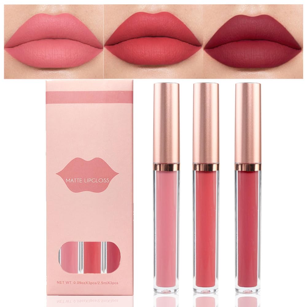 Amy'S Diary Matte Plum Liquid Lipstick 3Pcs Sets,24-Hour Lipstick Dark Deep Maroon Purple Brown Plum Red Lip Stain 24 Smudge Wat