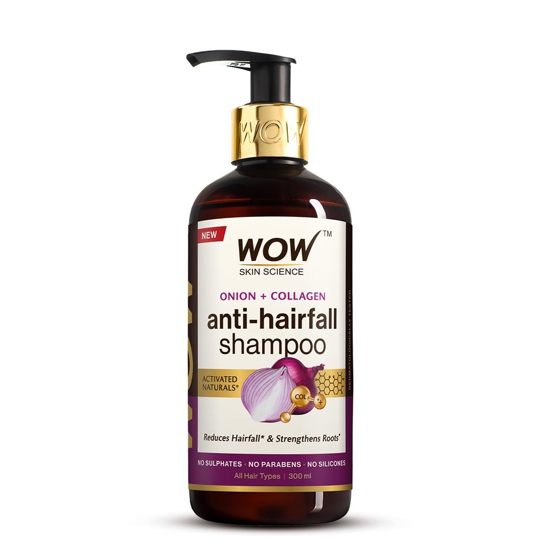 Wow Skin Science Onion & Collagen AntiHairfall Shampoo|Reduces Hairfall|Strengthens Roots|Nourishes Scalp|Prevents Breakage|Enh