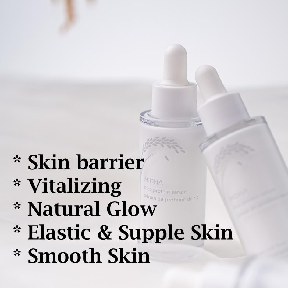 MIDHA Rice Protein Serum, ideal for skincare finish, fills the skin layer with full of rice proteins, creates a natural and glos