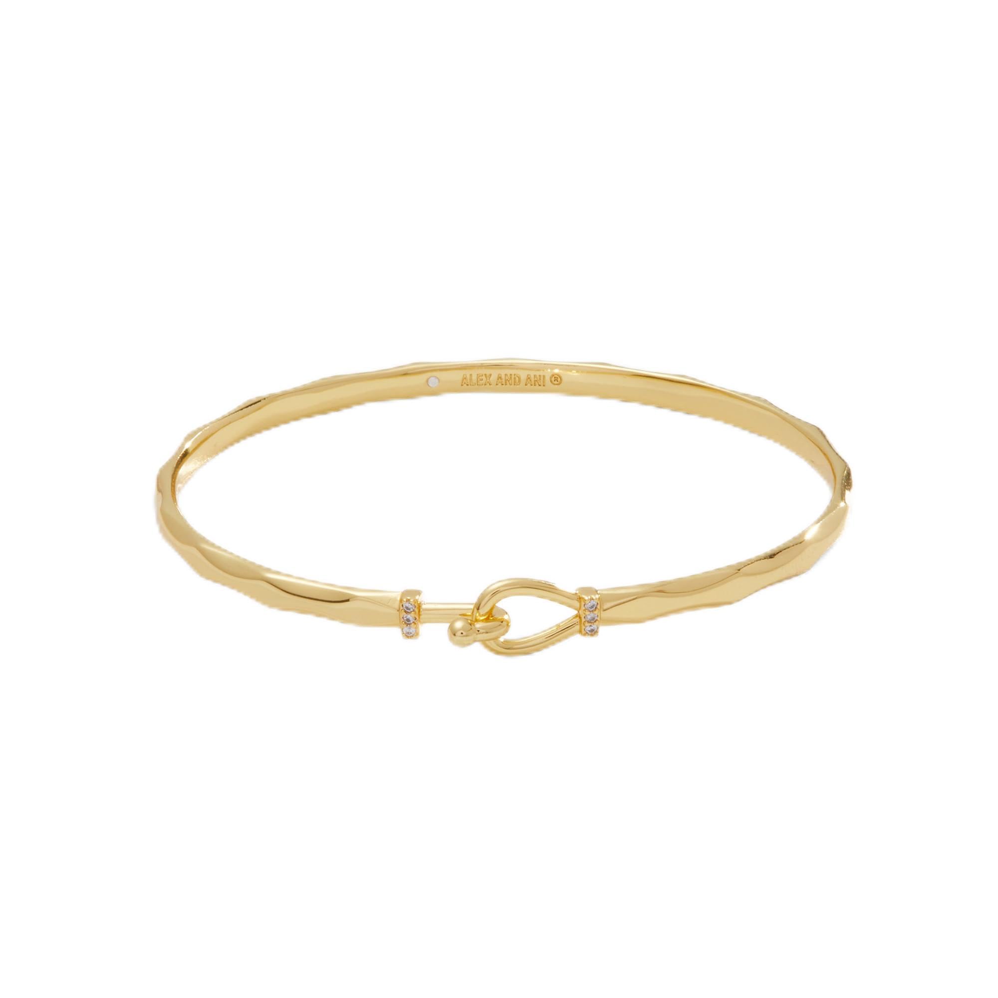 Alex and Ani Faceted Hook Tension Bracelet - Adjustable Classic Stackable Bangle in Shiny Chocolate Gold, Silver, Gold, or Rose 