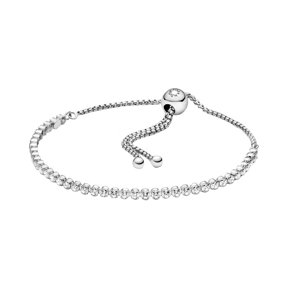 Pandora Sparkling Slider Tennis Bracelet - Features Slider Clasp - Silver Bracelet for Women - Gift for Her - Sterling Silver wi