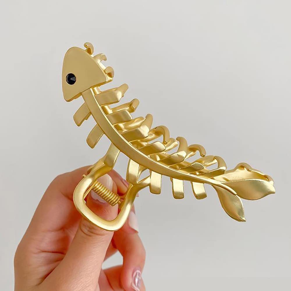 Metal Gold Fishbone Hair Clips Acrylic Large Hair Claw Cross Hairclip Elegant Fish Bone Headband Hairpin Hair Crab Female Lady N