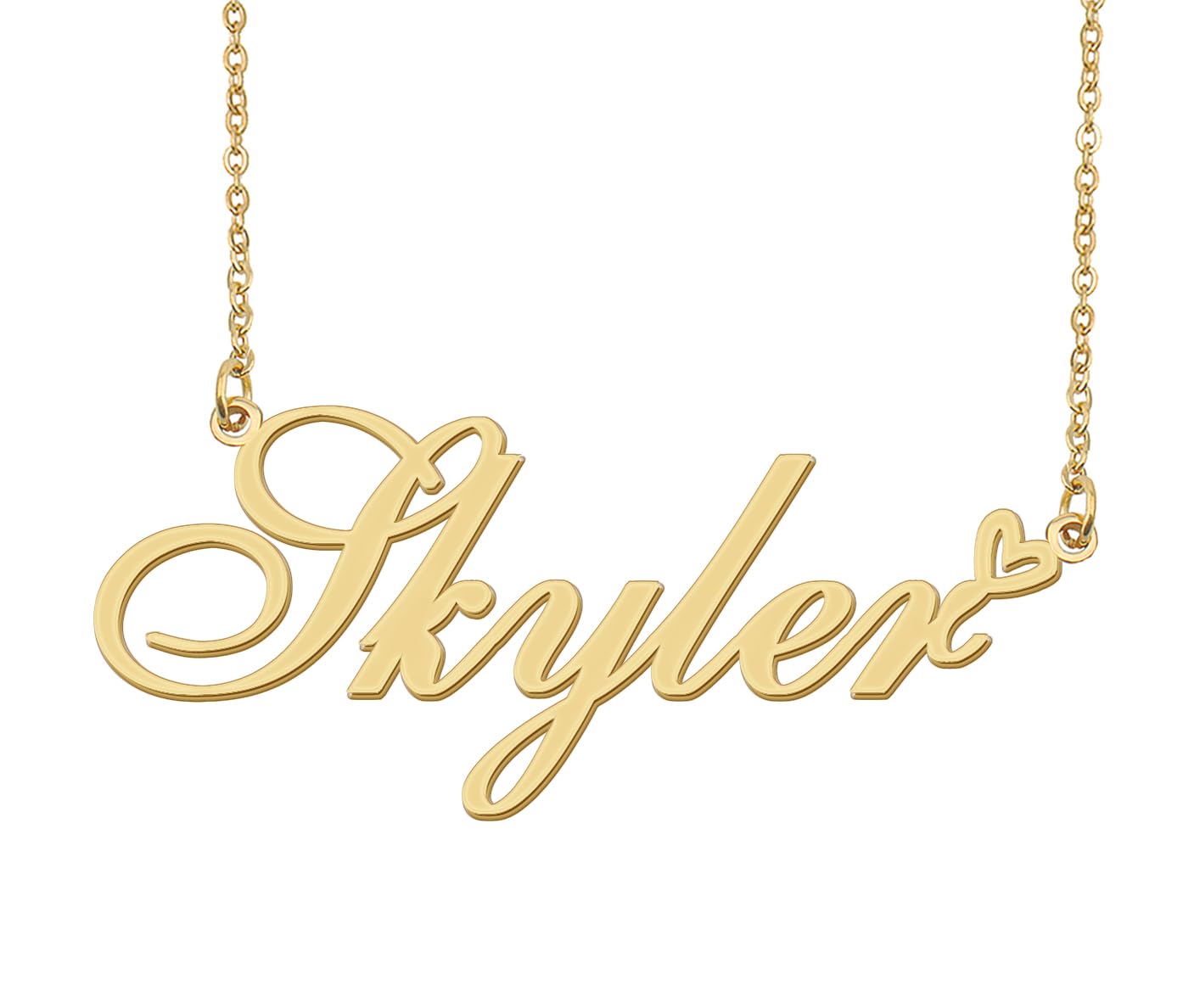 Aoloshow Skyler Name Necklace Heart Charm Pendant 18k Gold Plated Stainless Steel Jewelry for Womens Graduation