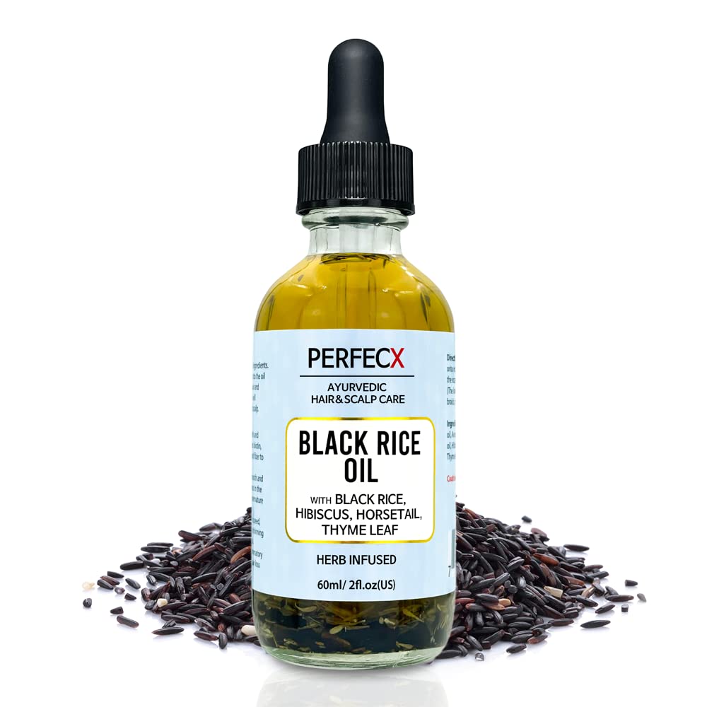 PERFECX - Black Rice Hair Oil 2 fl oz - for Scalp Treatment - 48 hours Herbal Infused Ayurvedic Natural Ingredients - Hair Stren
