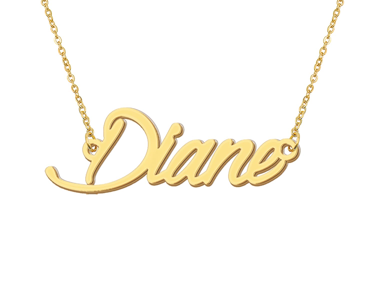 Aoloshow 18k Gold Plated Diane Name Necklace Womens Nameplate Initial Choker Necklaces Stainless Steel Jewelry for Valentines Da
