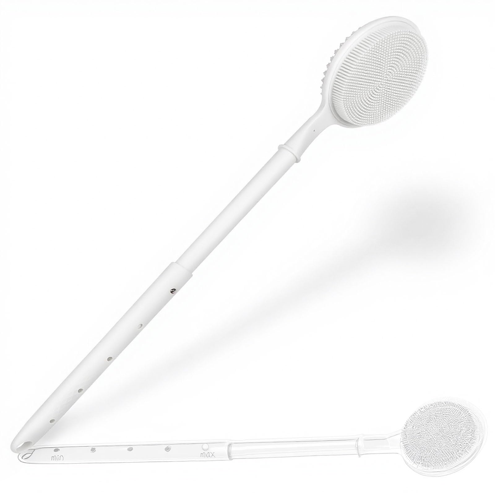 OZNER 24 Inches Silicone Back Scrubber for Shower  Extendable Long Handle Shower Brush with DualSided Bristles  Exfoliating B