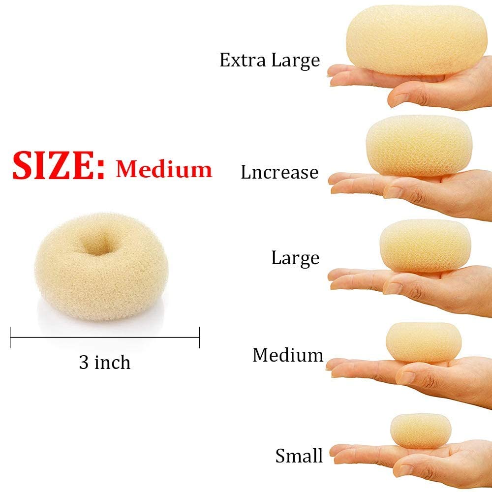 Hair Donut Bun Maker, Ring Style Bun, 2PCS Chignon Hair Medium Doughnut Shaper for Short and Thin Hair (Medium, 3 Inch/Beige)