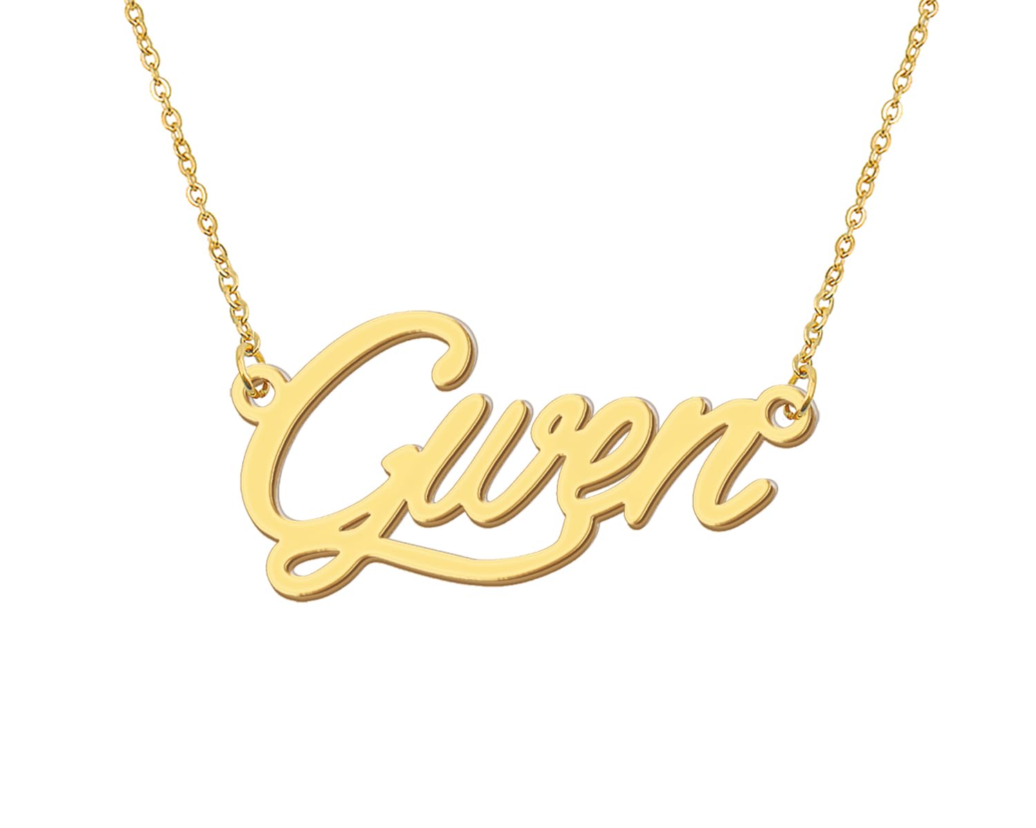 Aoloshow 18k Gold Plated Gwen Name Pendant Necklace Womens Nameplate Choker Necklaces Stainless Steel Jewelry for Valentine Day