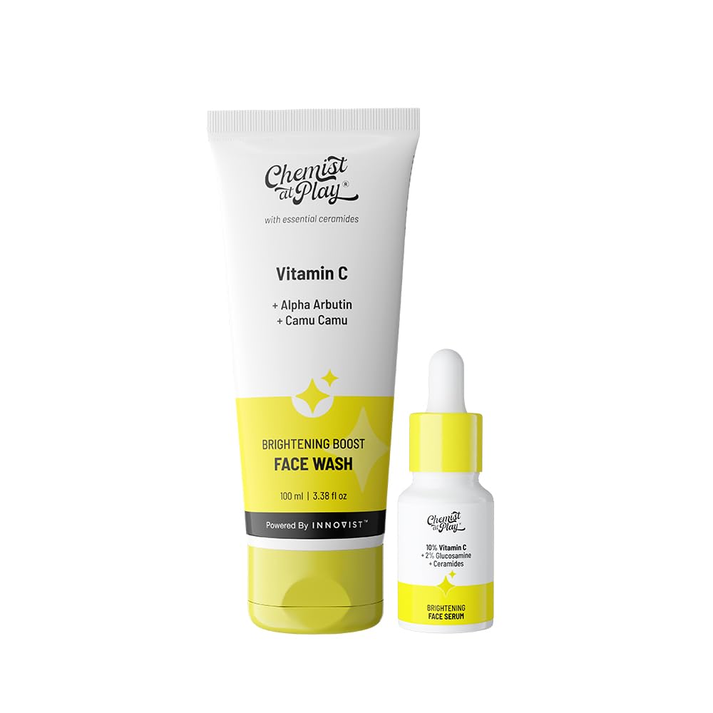 Chemist At Play Brightening Boost Face Wash (100Ml) + 10% Vitamin C Face Serum (10Ml) | With Ethyl Ascorbic Acid & Glucosamine |