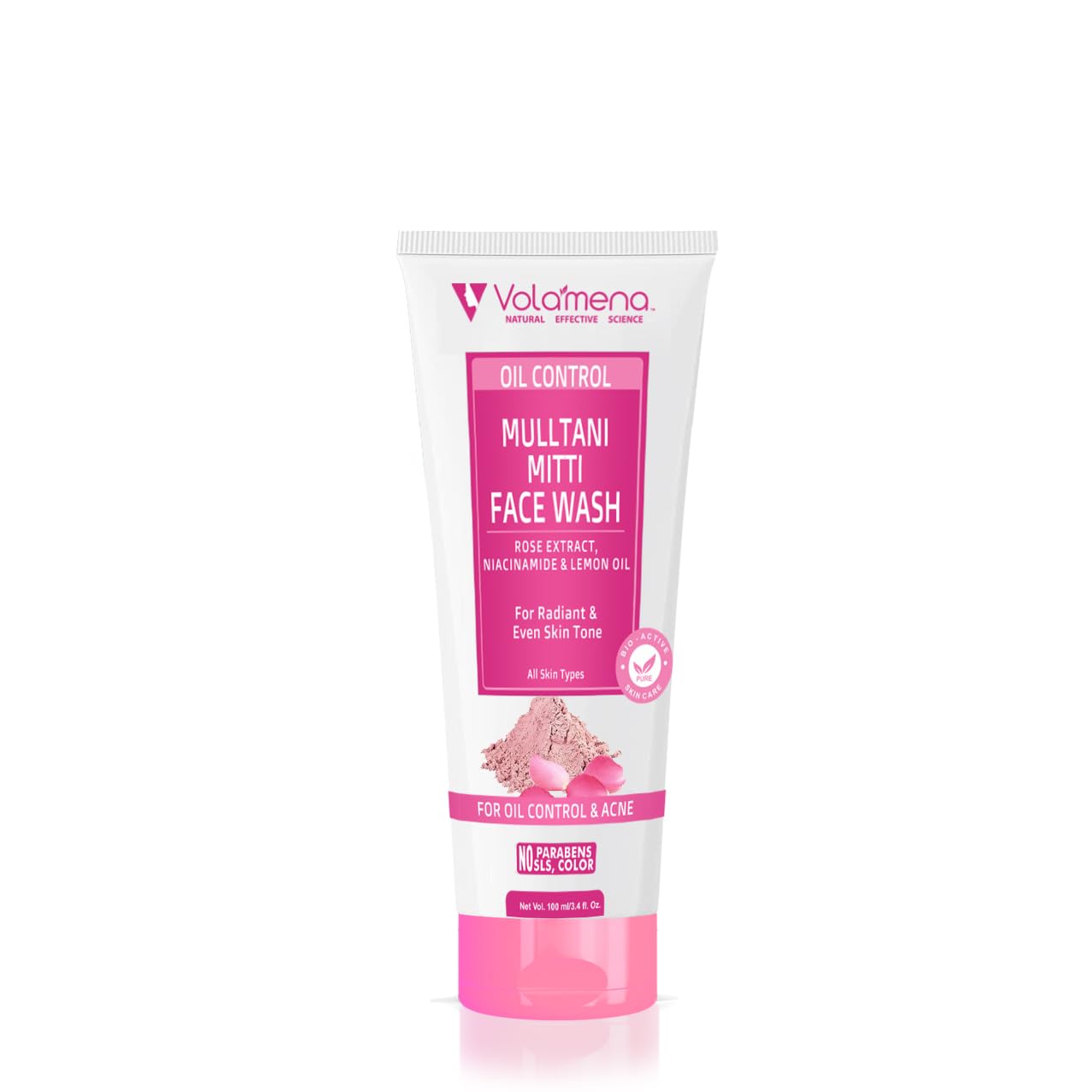 Volamena Mulltani Mitti Face Wash With Mulltani Mitti, Egyptian Rose, Niacinamide & Walnut 100 Ml